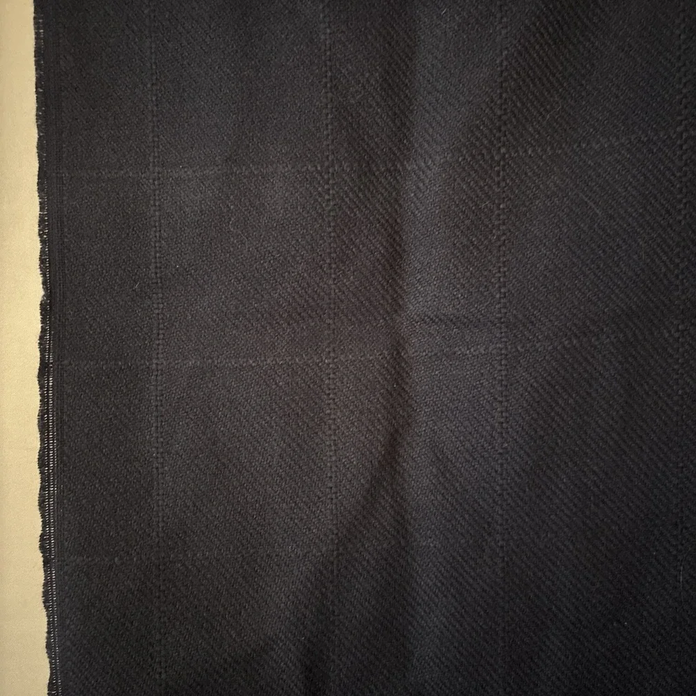 2 Vintage Made in USA Navy Blue Fringe Superfine Acrylic Checked Scarf 12x50‎